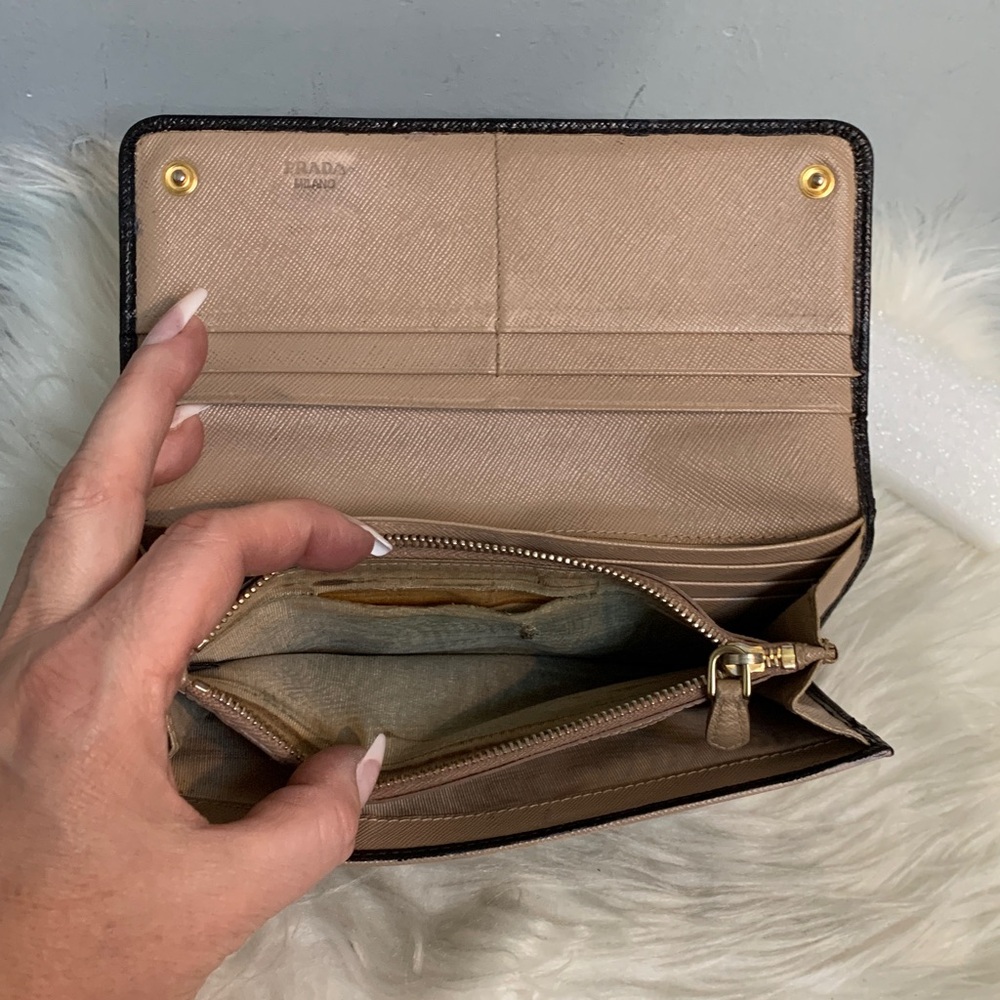 Authentic Prada leather saffiano long wallet dyed black - Picture 10 of 17